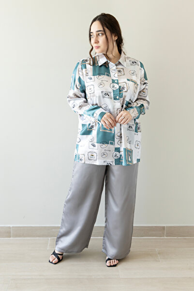 LINELLE Teal Vintage Print Wide-Leg Co-Ord Set