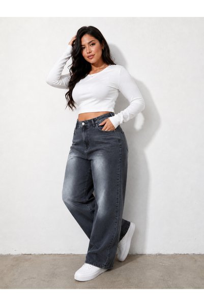 KENE JEANS Belted Elastic Detailled Smoked Tube-Let Cuffed Jeans Pants