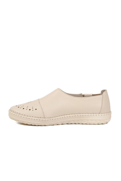 Voyager Ecru Anatomical Genuine Leather Side Elastic Women's Casual Shoes Z184 Z