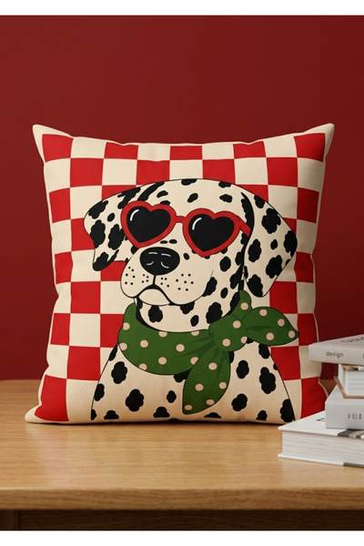 BUGİ HOME COLLECTİON Dijital Baskılı Kırmızılı Köpek Figürlü Salon Koltuk Yas...