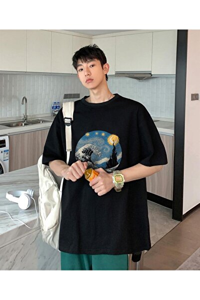 DEEFWEAR Mi̇ngalondon Kanagawa Oki Nami Ura Black Unisex Oversize T-Shirt
