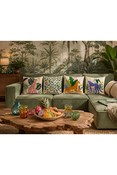 R-EYLA R'Eyla Forest Set of 4 Decorative Throw Pillow Covers 45X45 cm Tropica...