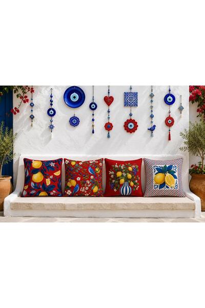 R-EYLA R'Eyla Rosso Amalfi Set of 4 Decorative Throw Pillow Covers – 45X45 cm...