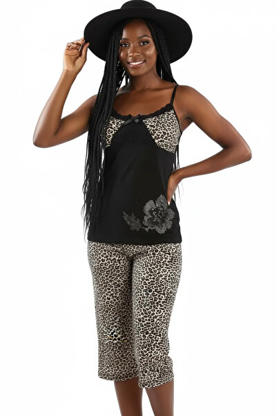 Mariposa Secret Hmd Women's Rope Strap Leopard Capri Suit 50027