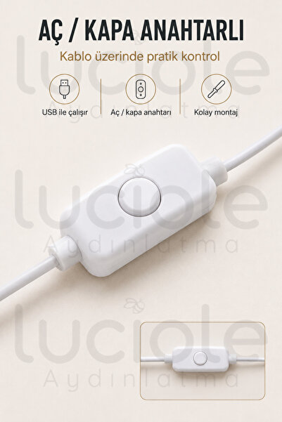 luciole Mutfak Dolap Altı Günışığı LED Çubuk 100 cm USB 5V Anahtarlı Yapışkanlı Tezgah Raf Işığı