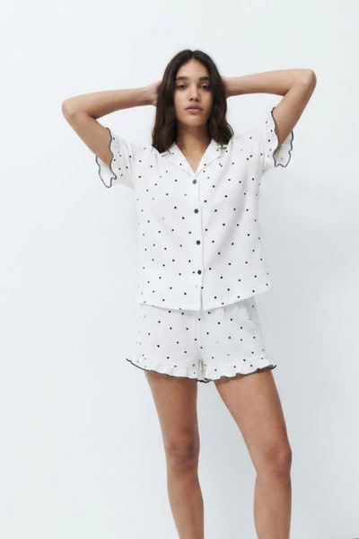 FİT WOMEN Women's Patterned Trendy White Pajama Set