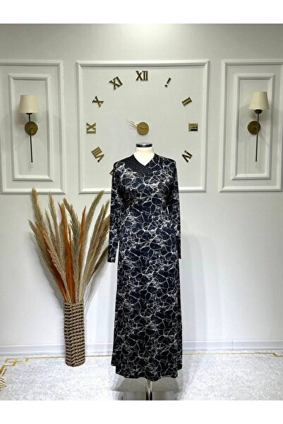 ModaMinar Women's New Season Marble Patterned Combed Cotton Dress