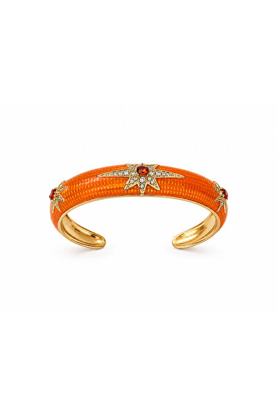 POSEİDONS JEWELLERY Turuncu Gold Yıldız Taş Detaylı Ayarlanabilir Şık Kelepçe...