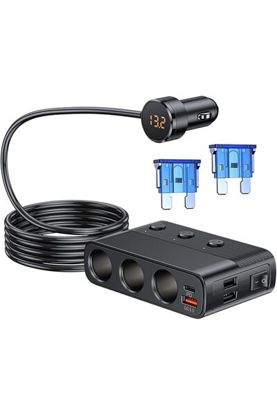 ULHYCE شاحن سيارة سريع، 171 واط، 4 منافذ USB، منفذان Type-C، محول سيارة متواف...