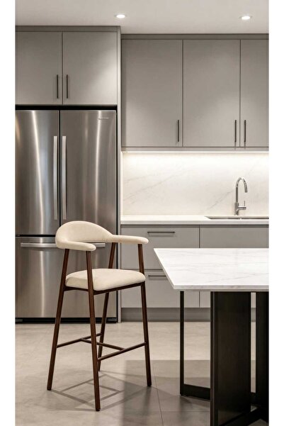 Generic Bar Stool Beige Fabric with Brown Iron Base