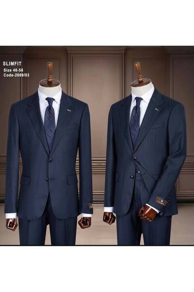ilayda emir Slim Fit Navy Blue Striped Suit for Men – Stylish Classic Suit