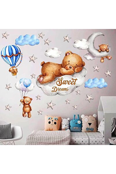 EXCEFORE Blue Watercolor Elephant Wall Decals, Sweet Dream Sticker with Moon ...