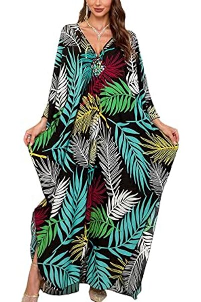 YouKD Summer Long Kaftan Dress Bohemian Roomy Beach Robe Cover Up Plus Size D...