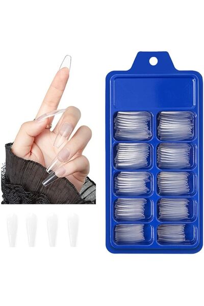 Aputue False Nails, Set of 100 Full Cover Length Clear Nail Tips, Ballerina F...