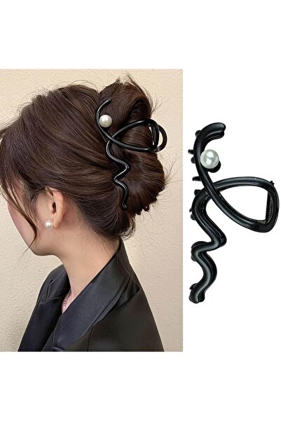 NALACAL Wave Metal Hair Claw Clips, 1 Pcs Black Wave Large Hair Claw Clip Wit...