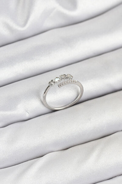 SORA GROUP Brass Silver Color Heart Detailed Zircon Stone Women's Ring