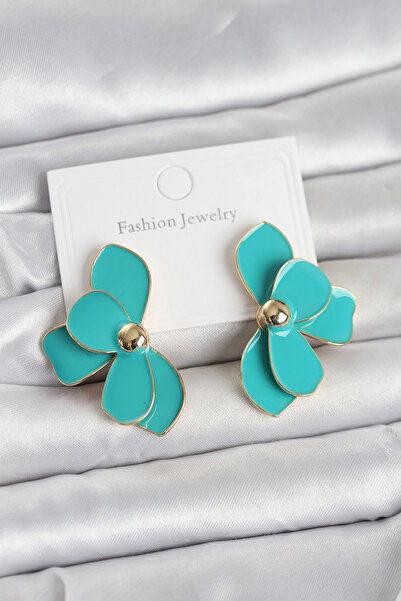 SORA GROUP Turquoise Enamel Lotus Model Brass Women's Earrings