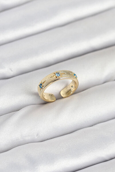 SORA GROUP Brass Gold Color Blue Zircon Stone Polar Star Model Women's Ring
