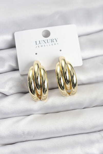 SORA GROUP Gold Color Brass Half Hoop Model Women's Earrings