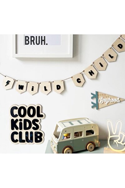 Boncukafası Cool Kids Club Ahşap Kontraplak Duvar Dekoru | Siyah Pleksi Yazıl...