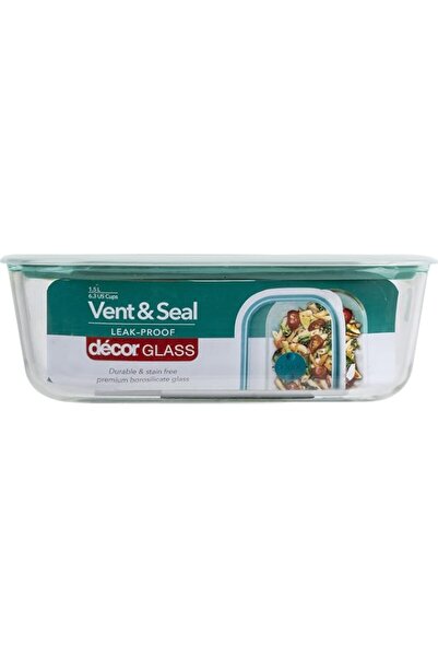 Generic Vent & Seal Glass Oblong Food Container, 1.5 Liter Capacity, Transparent