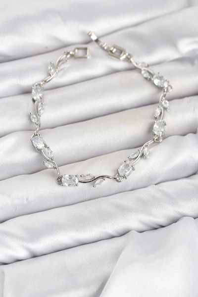 SORA GROUP Brass Silver Color Zircon Stone Flower Model Women's Bracelet