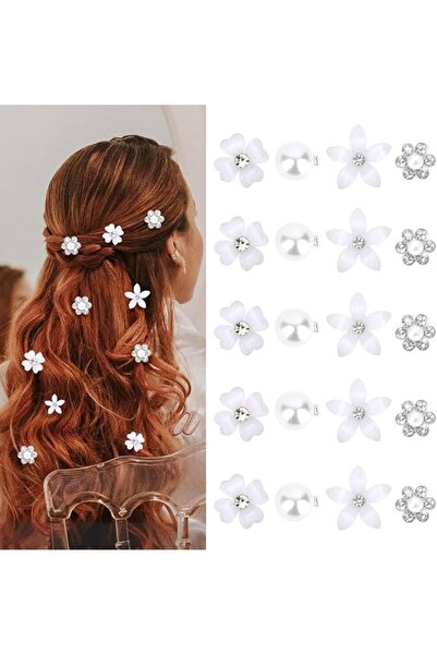 Bukela 20Pcs Mini Clips for Hair White Flower Hair Clips with Rhinestone Cute...
