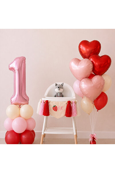 Doğasüs Çilek Temalı 1 yaş Rakam Balon Parti seti