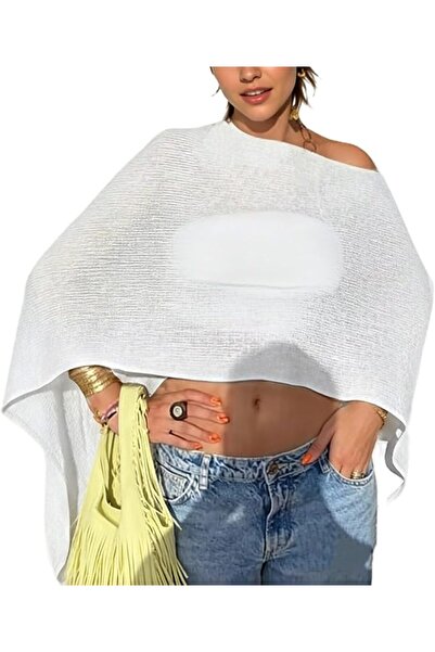 GENERAL Women Sheer Poncho Top Lightweight Knit Crochet Shrug Bolero Mesh Bat...