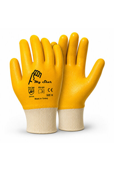 DESIPHON My Star Yellow Nitrile Coated Work Gloves 15g Nylon Knitted Size 10 ...