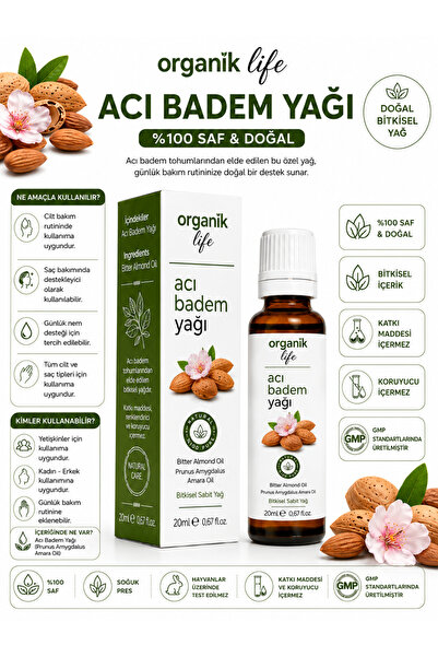 Acı Badem Yağı 20 ml | Bitkisel Sabit Yağ | Cilt ve Saç Bakım Yağı