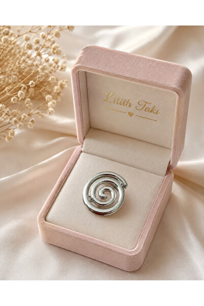 Lilith Takı Women's Silver Color Spiral Design Ring – Modern, Stylish, and Ey...