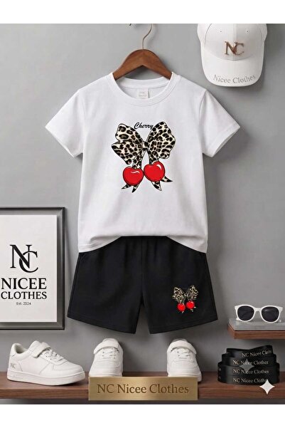 Leto Lykia Summer Children's T-Shirt Shorts Unisex (New Leopard Cherry Printed)