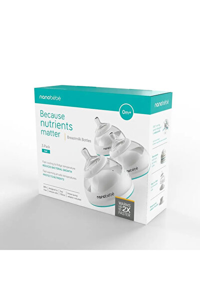 nanobebe BREASTMILK BOTTLE TEAL 3 PACK 150ml