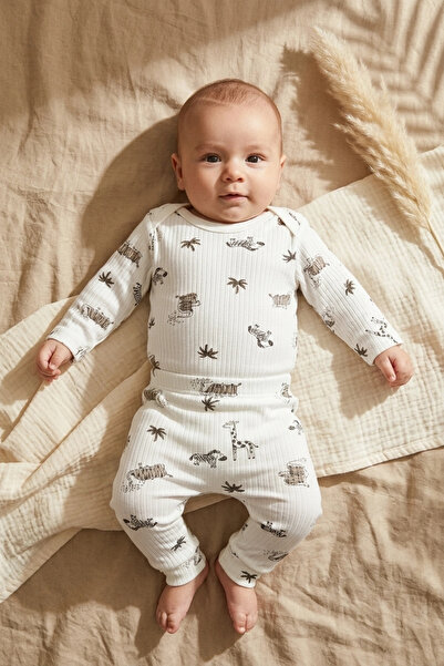 Süper Mini Baby Safari Roar Patterned Baby Set - 100% Cotton Camisole Ribbed ...
