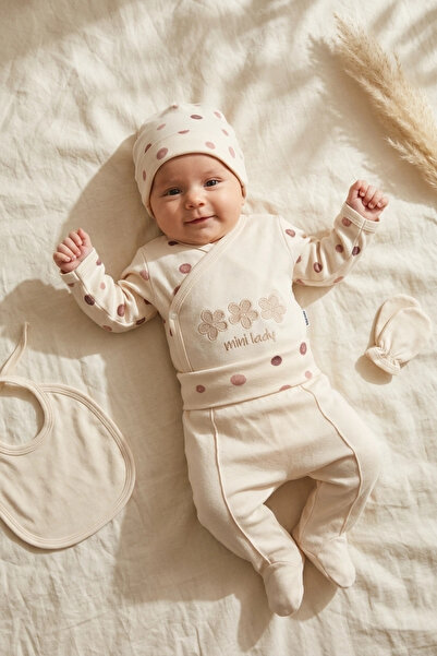Gaye Flora Mini Lady 100% Cotton Polka Dot Cream Newborn Hospital Release - 5...