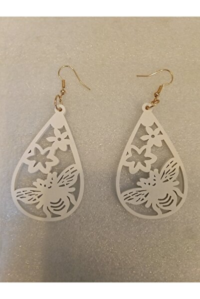 Butik Tülin Women's Authentic Wood Balsa Wood Light White Laser Cut Bee Honey...