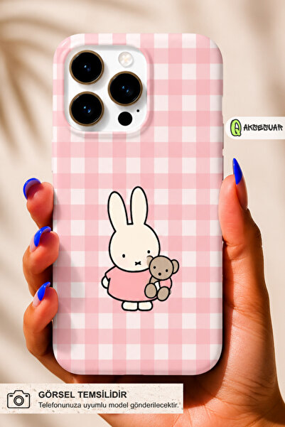 Q Aksesuar iPhone 13 / 14 / 15 Uyumlu Telefon Kılıfı Tavşan Desenli Çizgili T...