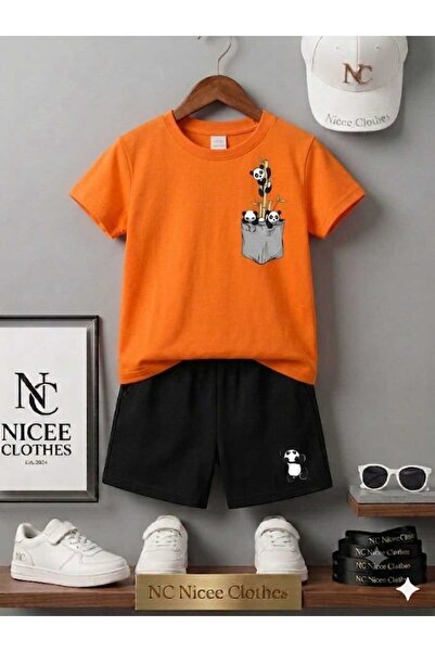 Leto Lykia Summer Children's T-Shirt Shorts Unisex (Panda Printed on the Left...