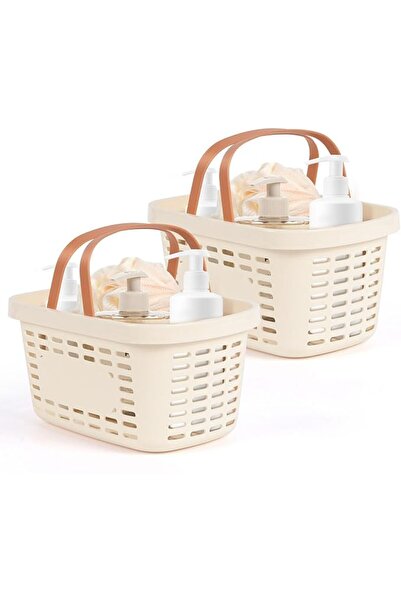 Yelajoy Plastic Shower Caddy (2-Pack, Cream) - Portable Tote Organizer with H...