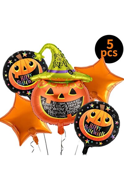 genaja Set 5 Baloane Folie Halloween Flippy – Dovleac cu Pălărie 54x87 cm + S...