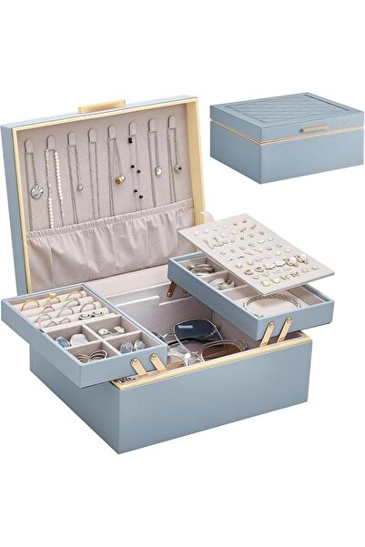 Lolalet 2-Layer Jewelry Box Organizer for Women, Large PU Leather Jewelry Cas...