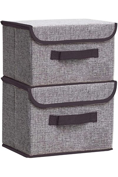 X SPRING Cube Storage Basket, 2 PCS Grey Foldable Fabric Storage Box with Lid...
