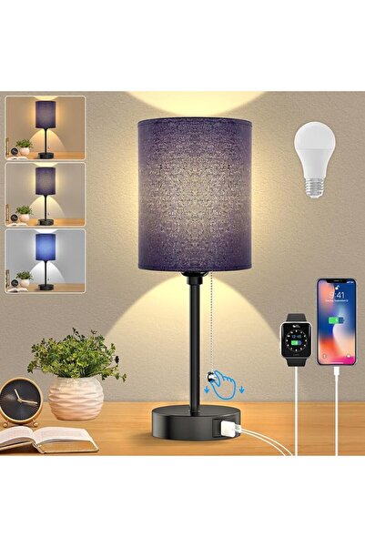 GENERAL Table lamp for Bedroom, 3 Color Temperatures Bedside Lamps with USB C...