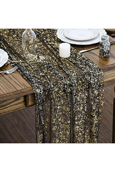 Artoid Mode Blue Gold Glitter Gauze Table Runner, 25x120 Inch Sheer Cheeseclo...