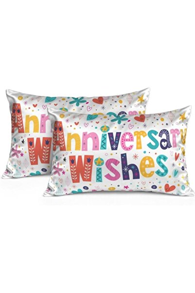 Generic Pillow Cases Anniversary Wishes Floral Hearts Anti Wrinkle Satin Pill...