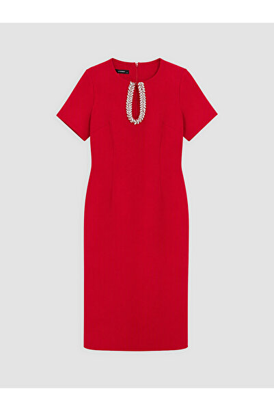 LC Waikiki Nevavm Big Size Stoned Dress with Window Detail