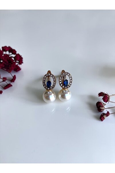 FAYRA ACCESSORIES Zirkon Taşlı Oval Tasarım İnci Küpe