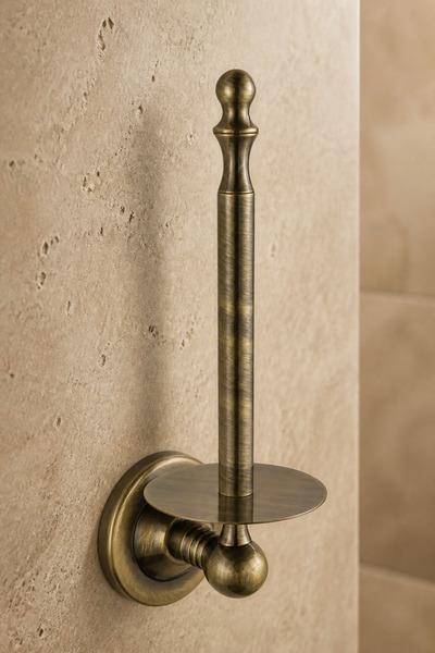 İSAOĞLU YAPI Antique Gold Retro Vertical Toilet Paper Holder Complete Brass M...