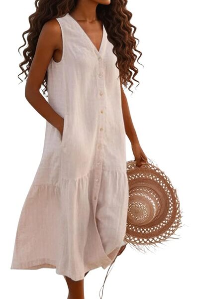 Generic Women's Summer Sleeveless Cotton Maxi Dress Loose Line Layered Beach ...